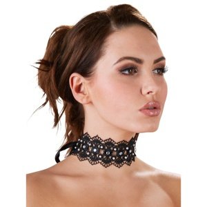 Obojok krajkový Cottelli Collection RHINESTONE CHOKER black