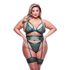 Súprava Baci Lingerie STRAPPY BRA, GARTER & PANTY zelená XL-2XL