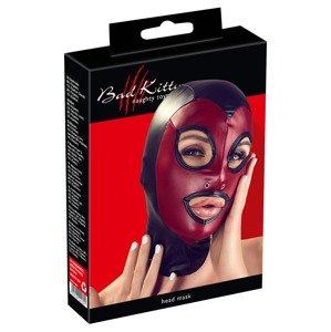 Bad Kitty head mask - lesklá maska na hlavu - čierno-červená (S-L)