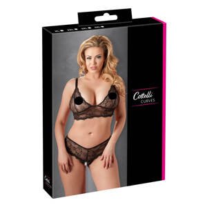 Cottelli Plus Size - čipkovaný dvojkomplet (čierny)XXXXL