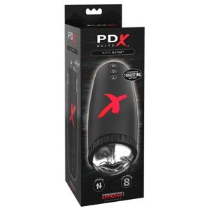 PDX Elite Moto Bator - vibračný sací masturbátor s pohybom hore/dole (čierny)