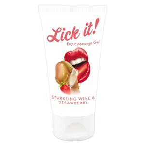 Lick it! Lubrikačný a masážny gél Jahoda a šumivé víno 50 ml